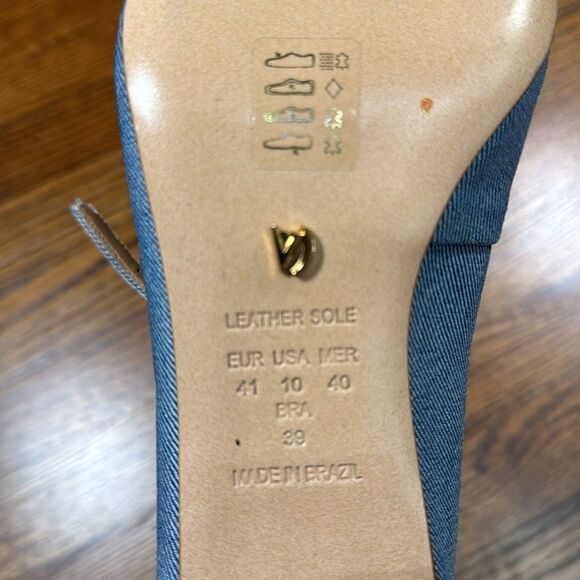 Anthropologie Vicenza Blue White Textile Buckled Strappy Mary Janes Chunky Heels - Picture 9 of 9